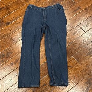 Woman Within Elastic Waist Casual Dark Blue Denim Pants Size 14W Petite USED